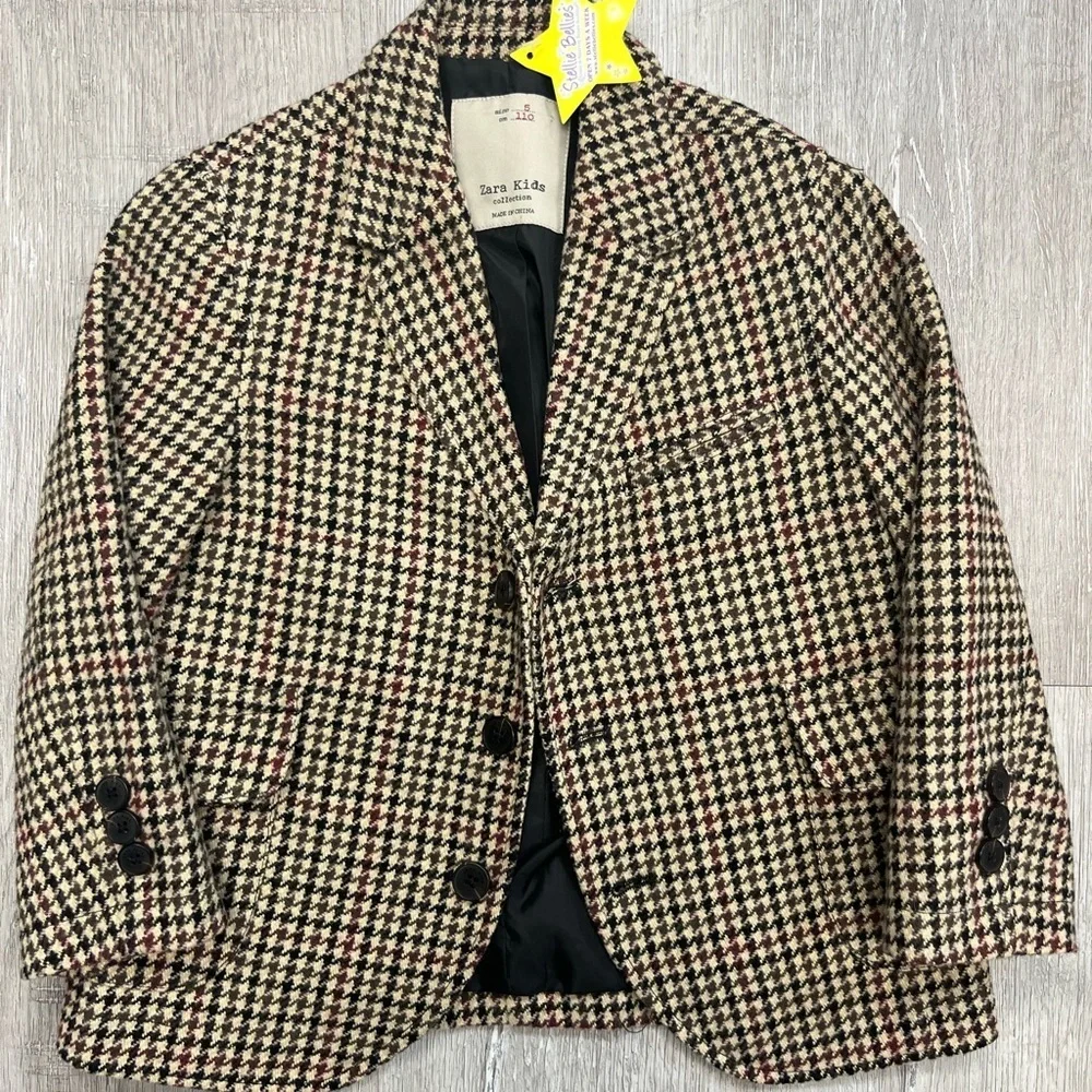 Zara Kids Collection Houndstooth Blazer - Black, Cream & Red Sz 5